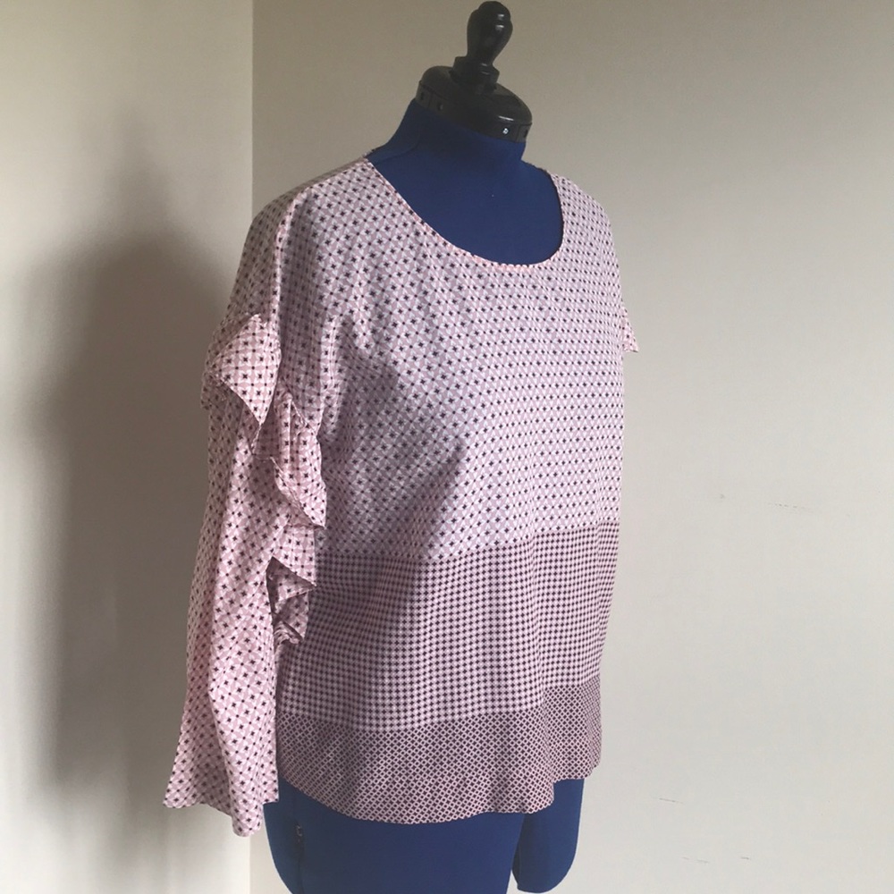 Two by Vince Camino Top: Peach, Blk & Wht, Sz Lrg